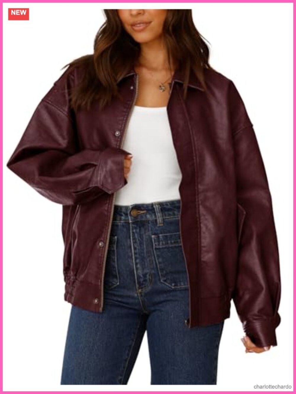 Faux Leather Motorcycle Jacket Oversized Zip Up Long Sleeve Going Out Outfit